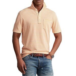 Peter Millar Orange Blue and White Striped 100% cotton Polo Golf Shirt M…